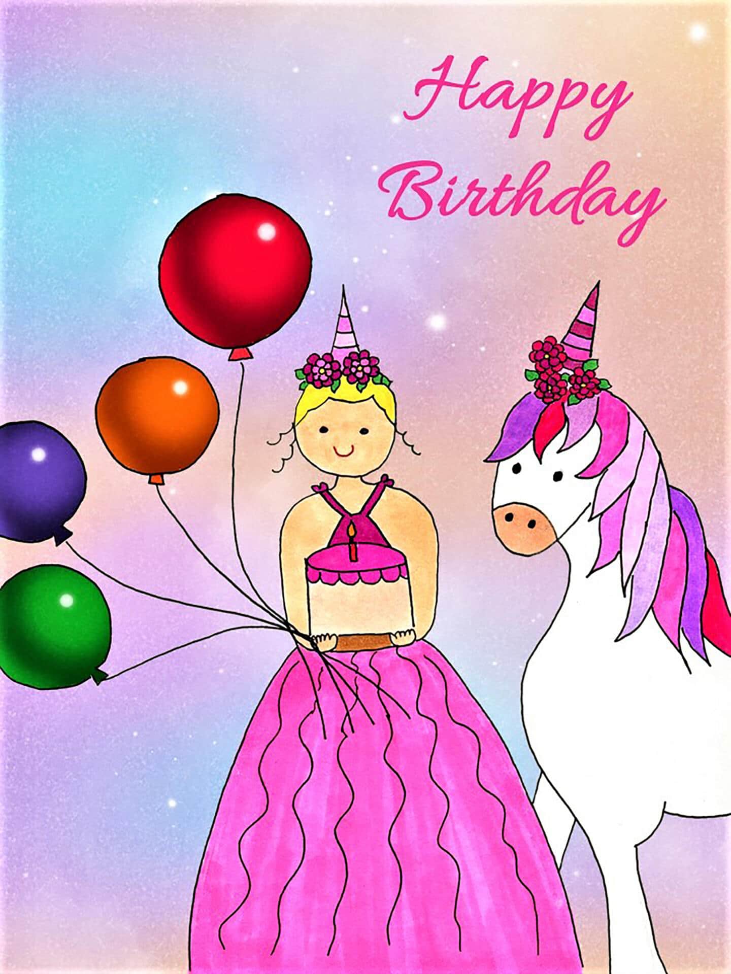 Princess & Unicorn Birthday eCard