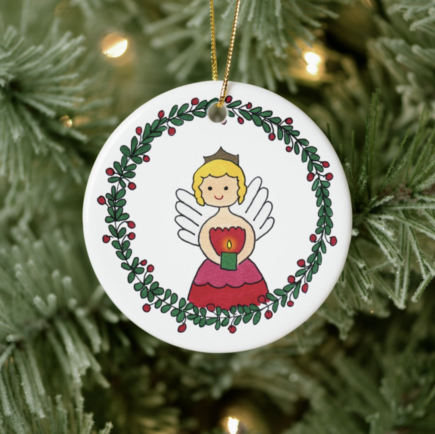 Angels and Friends Wreath Ceramic Ornament